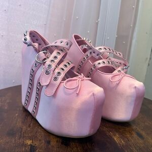 Dolls Kill/Sugar Thrillz Satin Pink Spiky Platform Shoes NWT